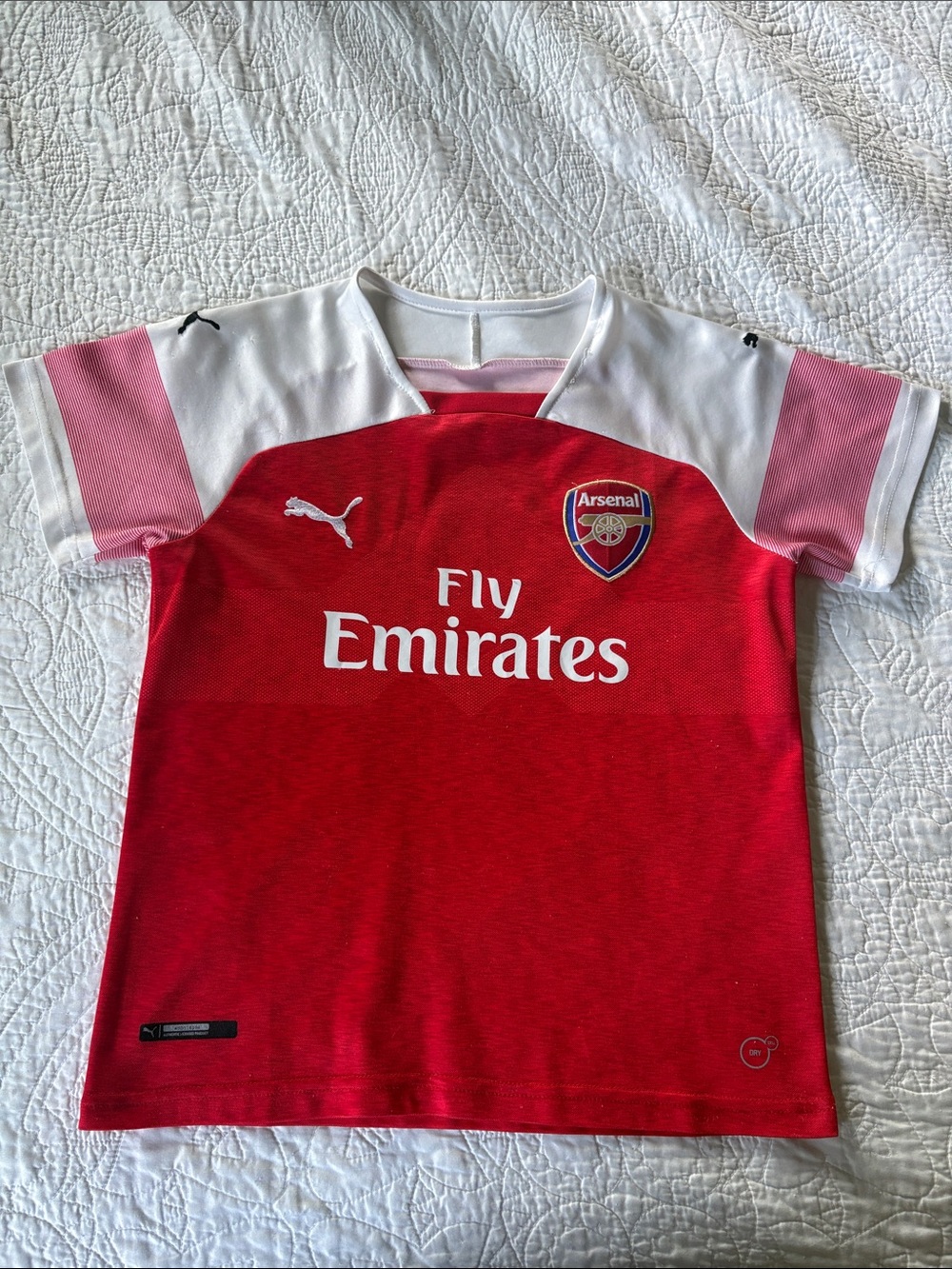 Puma Arsenal Kids Red Soccer Jersey with White and Pink Accents